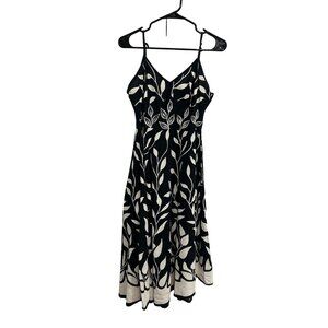 Magic Womens Black and White Botanical Pattern Spaghetti Strap Dress SZ Small